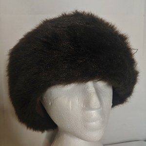 Vintage Homemade Faux Fur Pillbox Hat OSFM Retro Elastic Band Fancy Brown Boho
